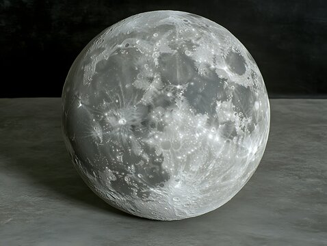 The surface of the moon depicts various craters and markings