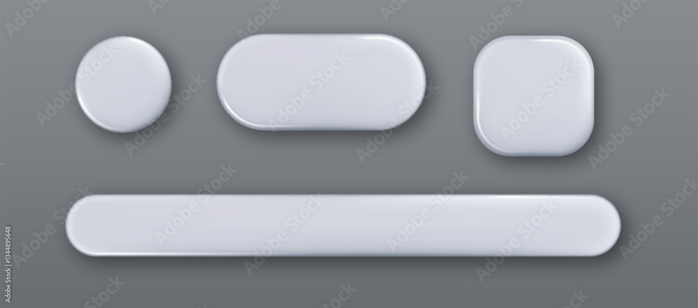 Poster white monochrome 3d button set with realistic shadow isolated. vector realistic ui ux design element