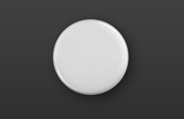 White round button with realistic shadow isolated. 3d realistic blank badge mockup