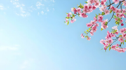 Pink Cherry Blossoms Against A Blue Sky