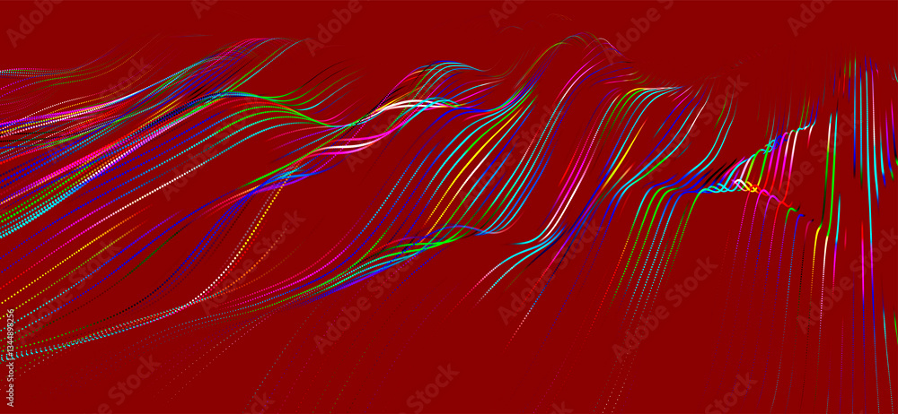 Poster multicolored wave of glowing dots. futuristic dot wave of bright particles on light background. inte