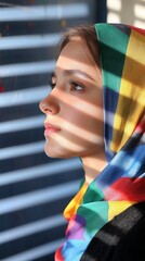 Woman Rainbow Headscarf Portrait