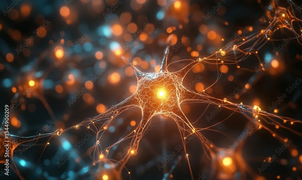 Poster neurons in synaptic connection with glowing axons and dendrites