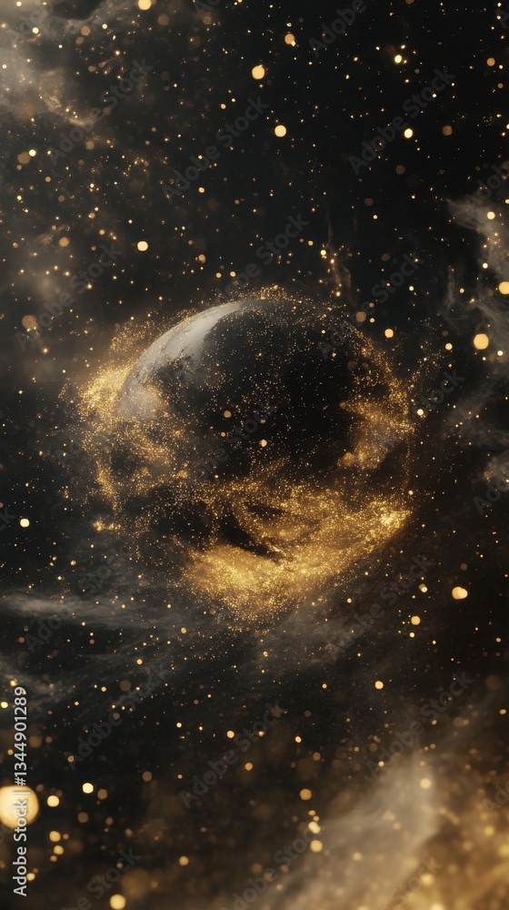 Canvas Prints a cosmic scene showing a planet surrounded by gold particles