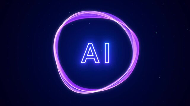 Futuristic AI assistant app logo screen background, smart personal artificial intelligence computer concept, abstract neural network smartphone innovation, machine learning technology 3d animation