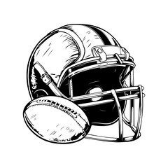 Rugby helmet and ball