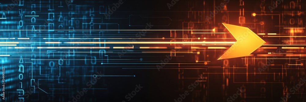 Aufkleber abstract tech background showcasing upward arrow design with vibrant colors and digital elements
