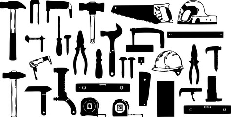 set of Construction tool collection. Doodles. Isolated.
