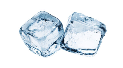Obraz premium Two translucent ice cubes with visible internal structures against a transparent background, PNG