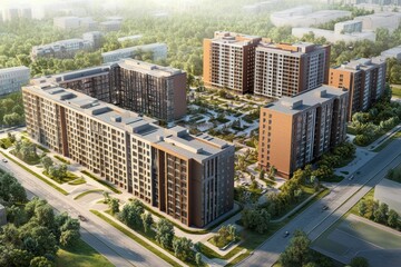 Fototapeta premium New residential complex built in urban area, featuring gardens and amenities