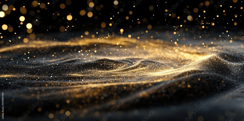 Poster golden sparkles and particle effects float in darkness beautifully