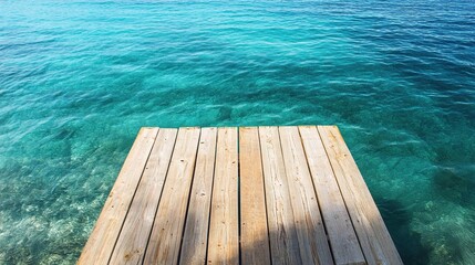 Aerial View of Wooden Pier Extending Over Clear Blue Water