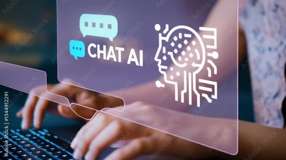 Poster futuristic businessman interacting with ai chatbot: openai powered intelligent virtual assistant on 