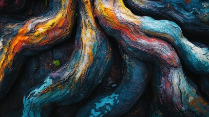 Colorful Entwined Tree Roots - Abstract Nature Patterns with Vibrant Textures