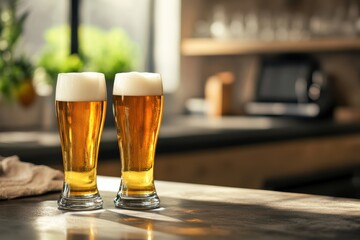 Refreshing cold drinks served in a cozy modern bar during afternoon hours