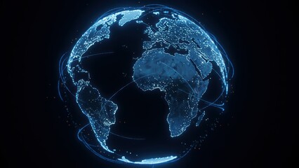Fototapeta premium 3D digital globe visualization of Africa and Europe with light connections Represents global connectivity, digital technology, and international communication