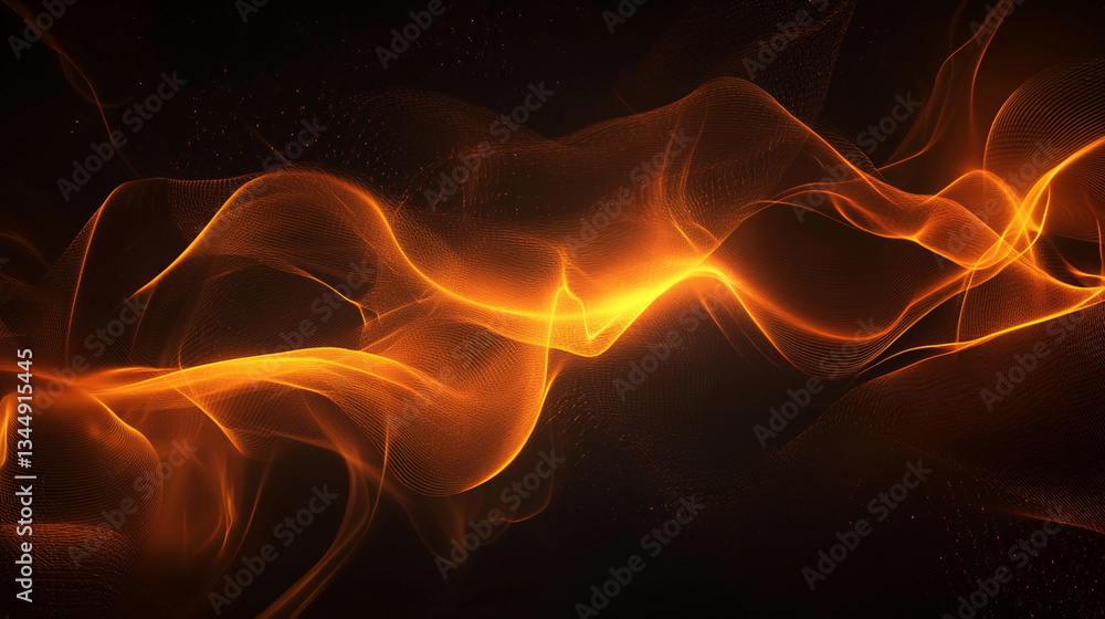 Poster abstract glowing orange waves flowing against a dark background, creating a dynamic visual effect