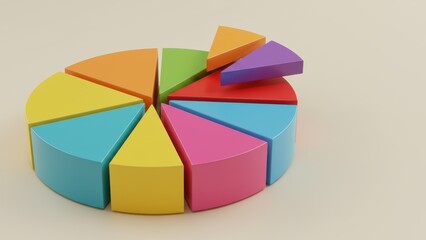 Obraz premium Colorful pie chart illustration representing business statistics and data visualization, ideal for educational tools and analytics presentations