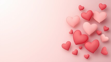 A collection of colorful hearts in shades of pink and red against a soft gradient background, perfect for Valentine's Day promotions, romantic invitations, or love-themed designs,