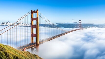 Obraz premium Golden Gate Bridge Enveloped in Fog: A Majestic San Francisco Landmark