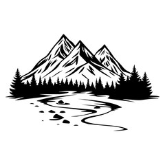 Fototapeta premium Monochrome Graphic of a Jagged Mountain Peak