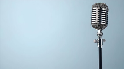 Fototapeta premium Vintage Microphone Against Light Blue Background