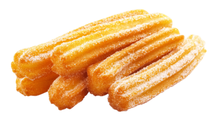 Crispy churros coated in sugar isolated on transparent background --ar 16:9