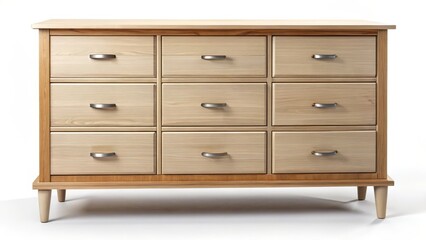 Wooden Chest of Drawers on White Background