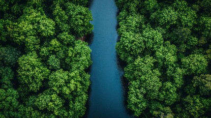 Lush green forest surrounding a serene river