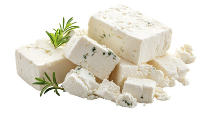 Feta cheese isolated on white background --ar 16:9