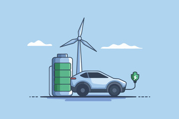 Electric vehicle charging, renewable energy concept