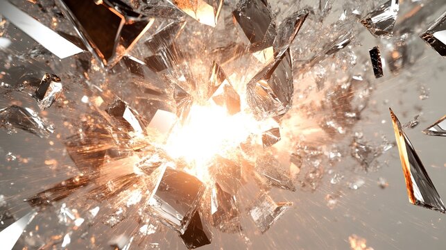 Explosion of Glass Shattering with Bright Light and Shards