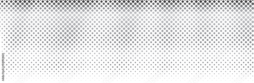 Poster Abstract black and white halftone pattern with circular dots creating a smooth gradient effect, modern geometric background for digital and print design
