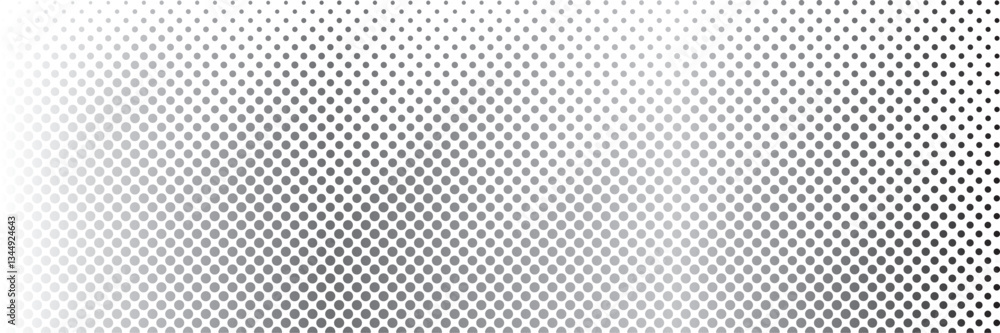 Poster Abstract black and white halftone pattern with circular dots creating a smooth gradient effect, modern geometric background for digital and print design