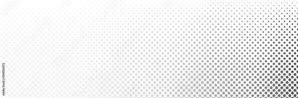 Poster Abstract black and white halftone pattern with circular dots creating a smooth gradient effect, modern geometric background for digital and print design