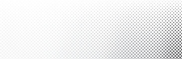 Abstract black and white halftone pattern with circular dots creating a smooth gradient effect, modern geometric background for digital and print design