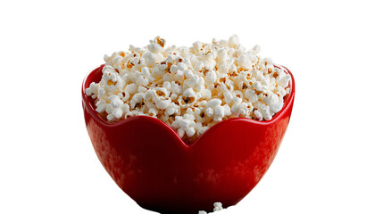 Fresh popcorn in red heart shaped bowl isolated on transparent background --ar 16:9