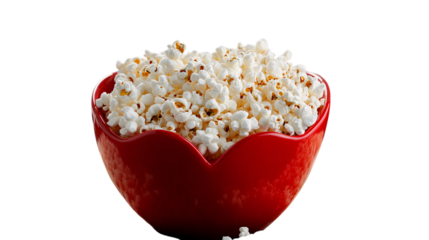 Fresh popcorn in red heart shaped bowl isolated on transparent background --ar 16:9