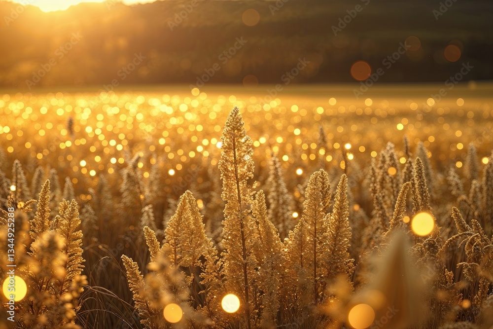 Poster mesmerizing golden fields radiating soft light and luminous sparkle