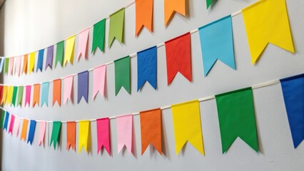 Obraz premium Colorful Bunting Flags on White Background