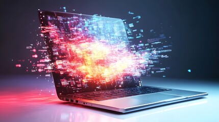 Laptop with Colorful Data Explosion on Screen