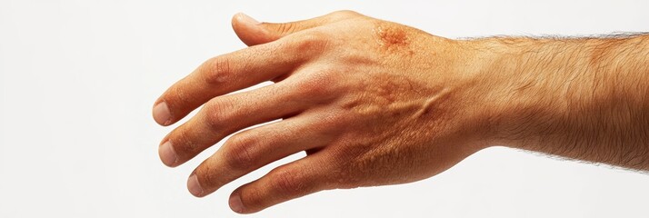 Eczema on hand affecting daily activities of individual in a neutral background