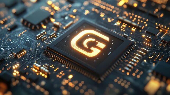 An iot smart communication microchip that supports 6G, a 3D rendering of a futuristic fast real-time mobile network internet technology concept that supports 6G mobility - Powered by Adobe
