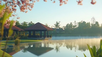 Misty Dawn for Lakeside Pavilion, Tranquil Resort.