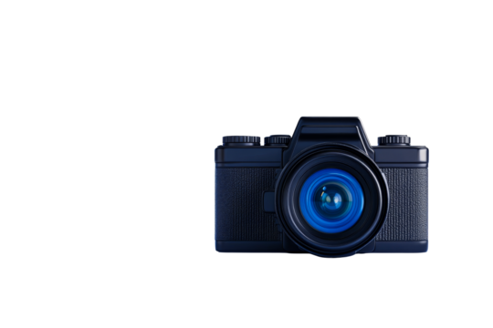 Camera with blue lens on a transparent background