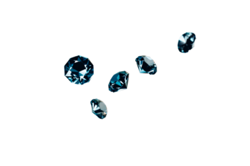 Sparkling teal diamonds arranged on a transparent background