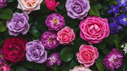 Fototapeta premium A vibrant arrangement of various colored roses in full bloom.
