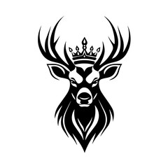 Monochrome Graphic of a Crowned Stag Head with Antlers