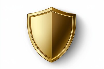 Shiny golden shield icon isolated on white, symbolizing protection, security, trust, strength and premium quality in business or digital environments, Generative AI