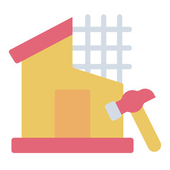 Home renovation flat icon with a house and construction hammer